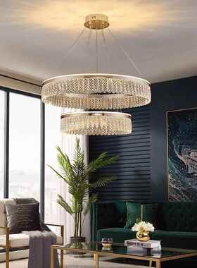 2022新款现代简约轻奢水晶吊灯大气客厅吊灯复式楼主客厅圆形吊灯