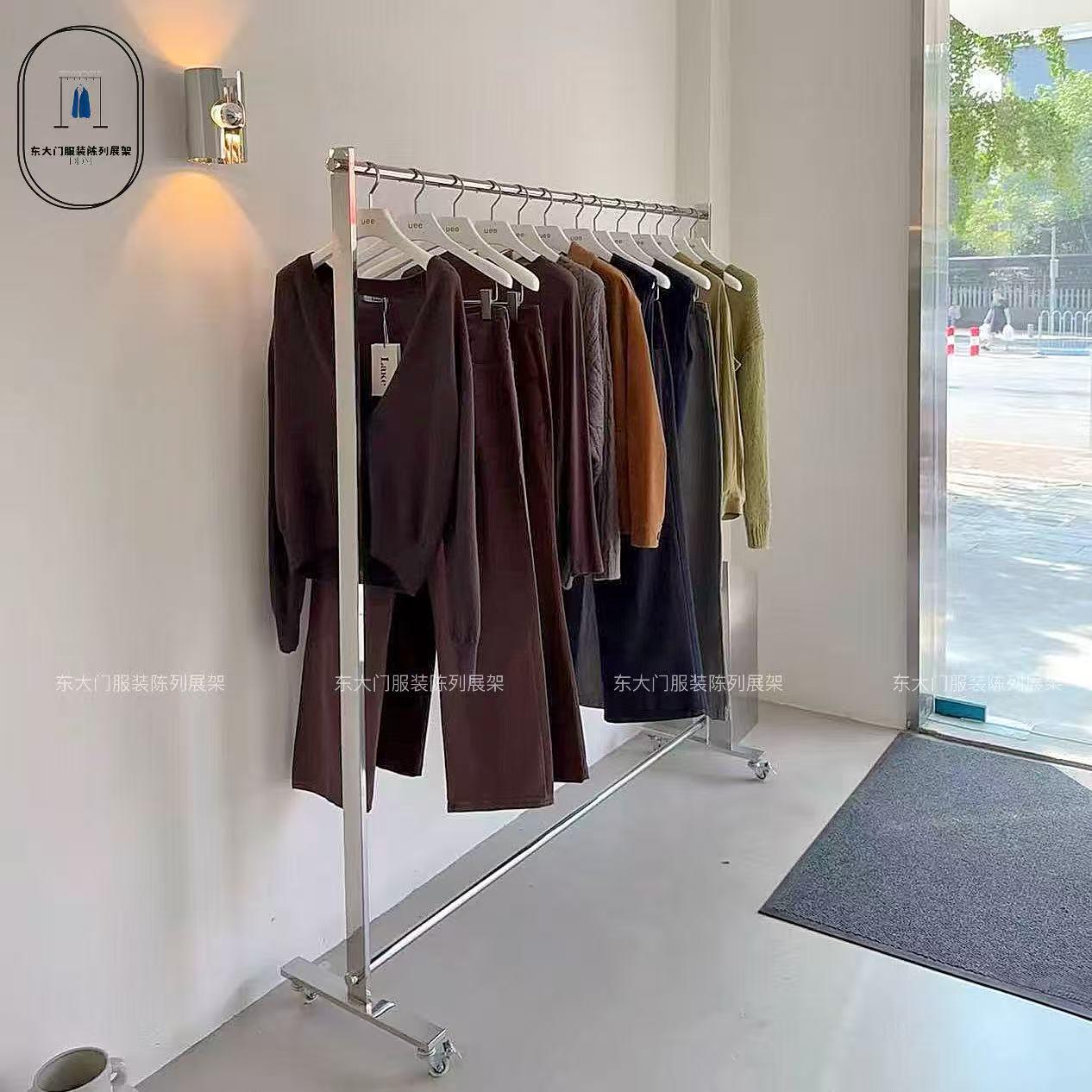 服装店落地式展示架不锈钢中岛架可移动陈列架女装店挂衣服货架子