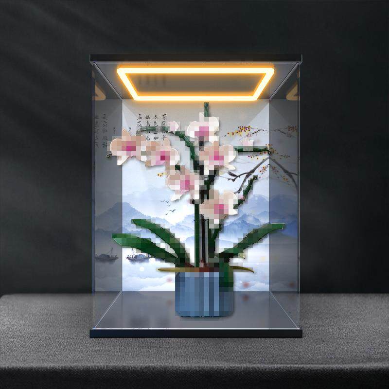 回灯款亚克力收纳盒适用积木10311兰花创意系列花卉绿色植物模型