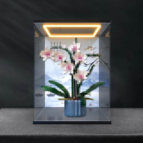 回灯款亚克力收纳盒适用积木10311兰花创意系列花卉绿色植物模型
