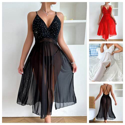 Pajama long skirt transparent long style shiny suspender