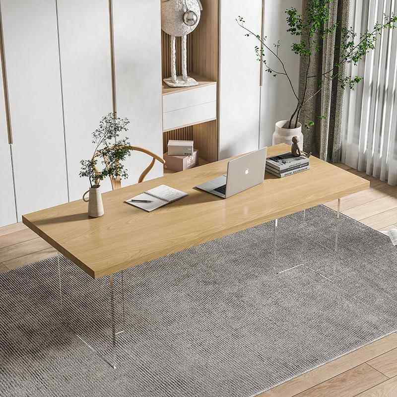 现代简约实木悬浮办公原木亚克力桌腿办公桌椅组合工作室电脑桌