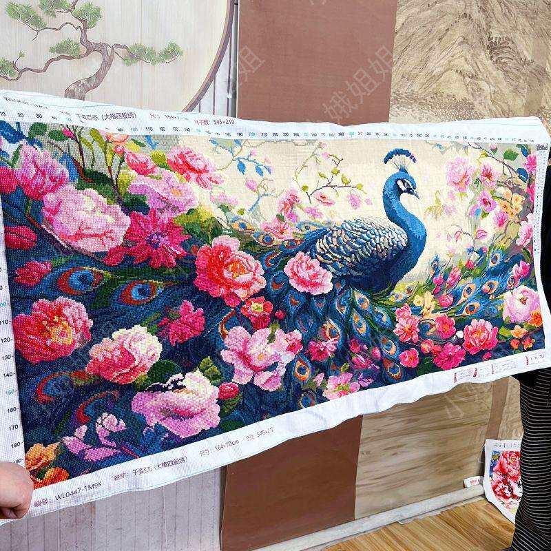 孔雀十字绣成品不带框纯手工出售绣好的2025新款高端客厅牡丹花卉