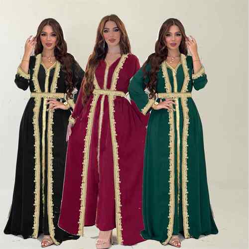 Women's long sleeved two dresses long robe