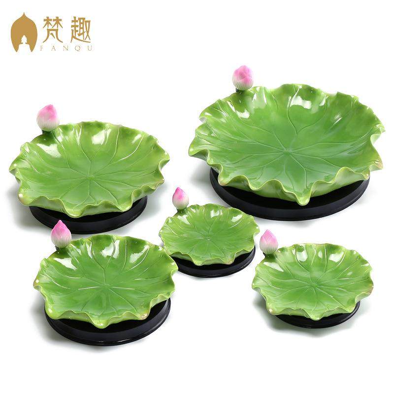 梵趣陶瓷莲花供盘水果盘干果糖果贡品供碟佛堂佛具摆件荷叶造型