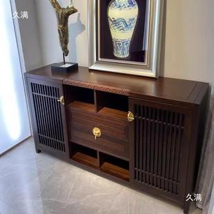 客厅储物玄柜靠落地新中式 实 墙乌木餐金边柜8003关柜黑檀木色新款