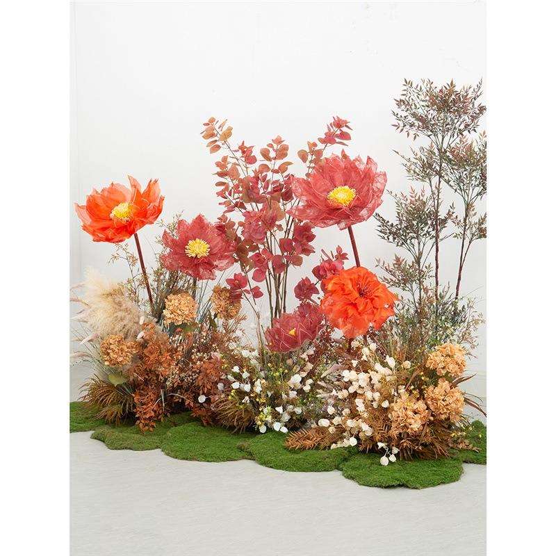 秋色橱窗植物造景真花绿植人造纸花高端生假花草商场网红摆设