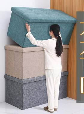 亚马逊多功能沙发家居长方形储物凳收纳换鞋收友阳纳麻箱棉凳凳收