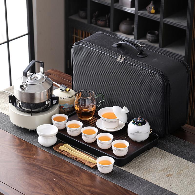 户外便携式盖碗功夫茶具一套装车载露营泡茶烧水炉煮茶壶喝茶装备
