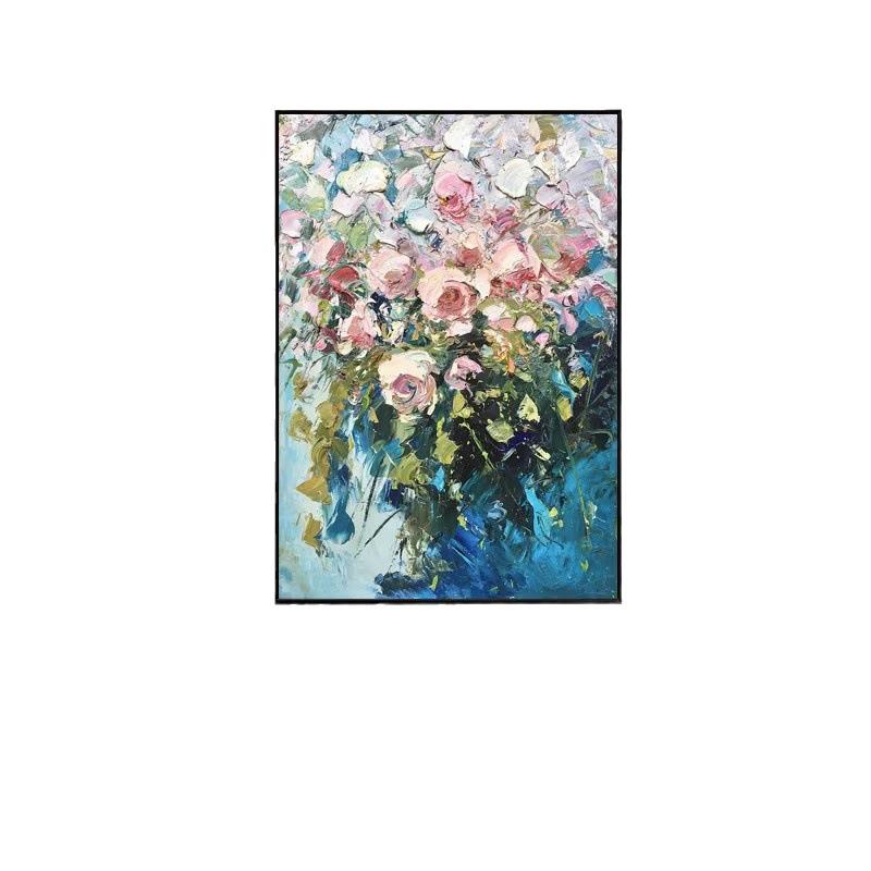 手绘油画简约玄关装饰画客厅走廊进门红色挂画玫瑰花大气壁画