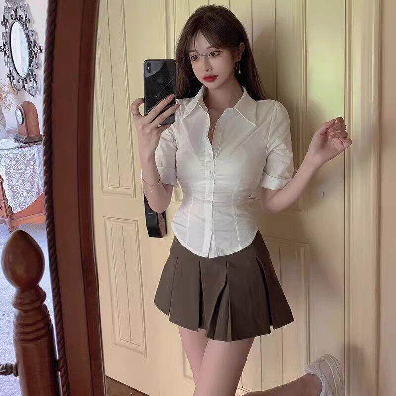 纯欲制服套装性感白色衬衫女职业气质收腰衬衣足浴技师工作服