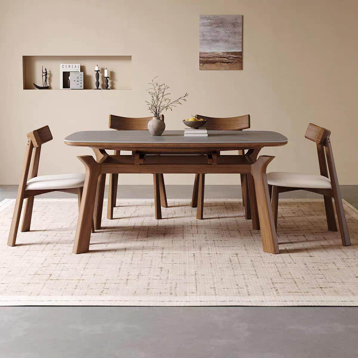 中古风实木伸缩岩板餐桌家用小户型可变方圆桌胡桃色方圆两用餐桌,住宅家具,岩板餐桌,淘宝优惠券,粉丝福利购,淘宝优惠卷