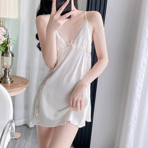 Ladies' hollow out thin suspender dress with ice silk
