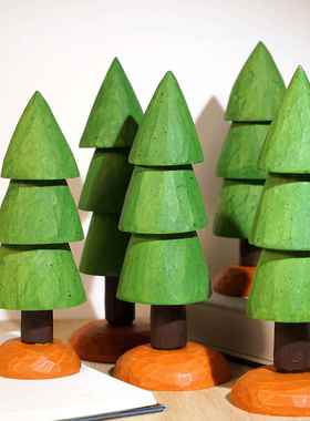 “放青松”手工木雕小树摆件可爱工位书桌面家居创意治愈系装饰品