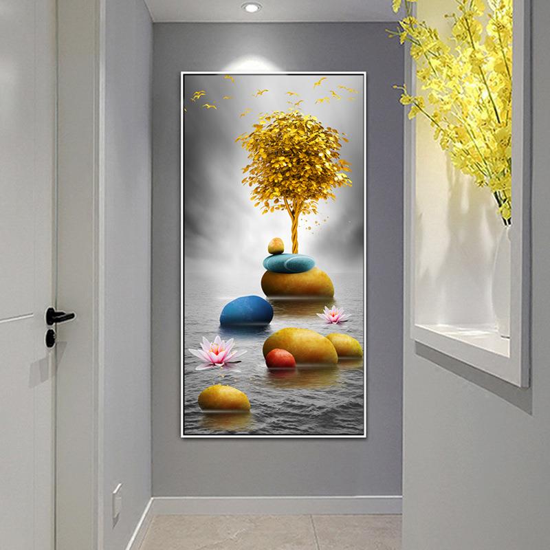 金石为开入户玄关走廊客厅挂画竖版进门墙画现代招财麋鹿壁画