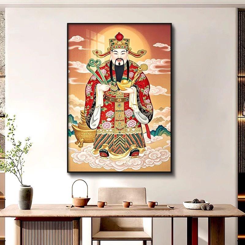 新中式财神爷装饰画客厅中堂挂画招财进宝文武财神公司开业壁画
