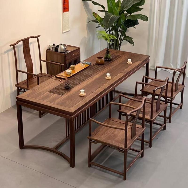 需定制新中式黑胡桃木茶桌椅组合功夫实木茶台禅意茶几家用办公室