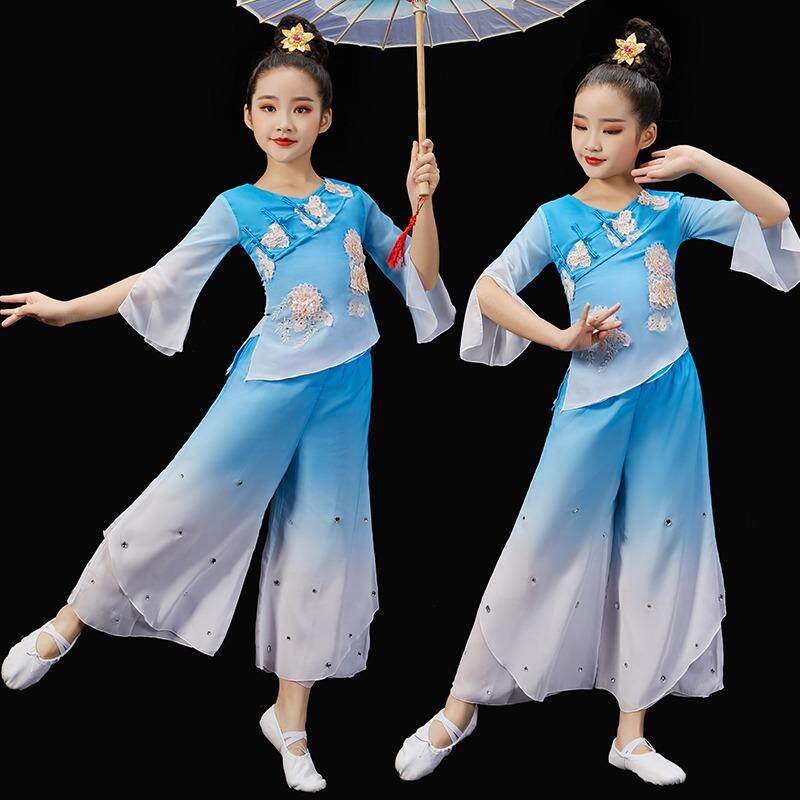 高档儿童古典表演服，雅致新女孩秧歌扇舞服装，开舞表场舞装，成