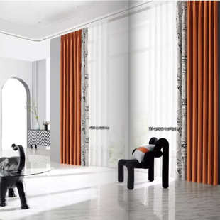 厂家窗帘成品批发北欧素色纯色拼接立边棉遮光窗帘布绣花窗纱批发