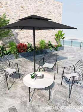 户外桌椅组合简约带伞售楼部洽谈阳台庭院不锈钢休闲现代铁艺椅子