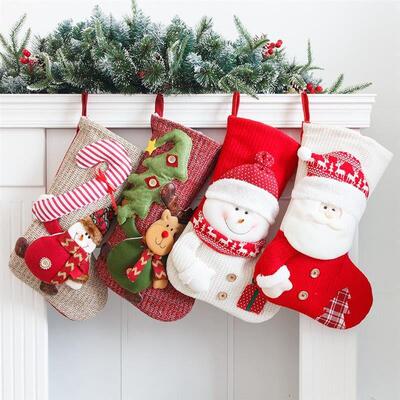 Large Christmas Stocking - Santa Snowman Reindeer Gift Bag