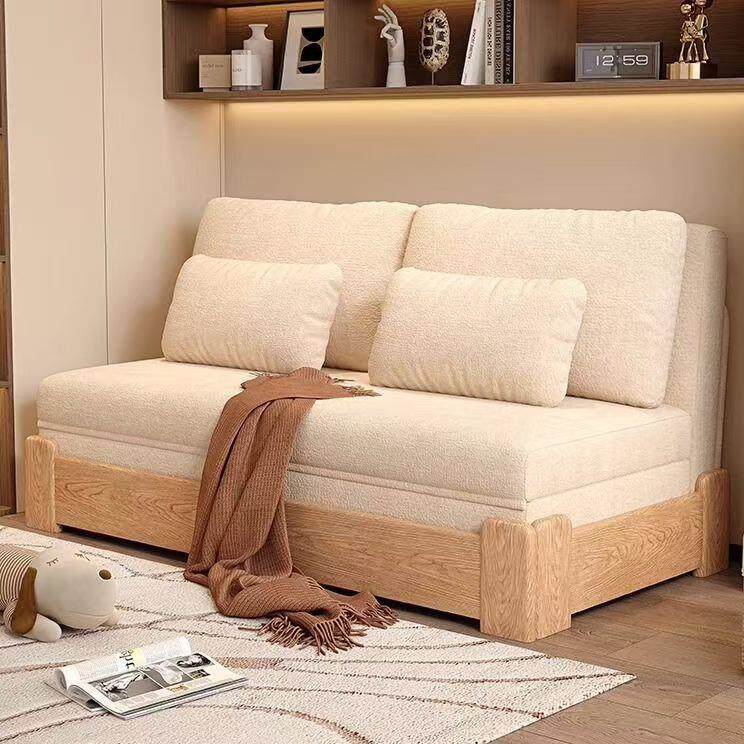 奶油风多功能实木沙发床一体两用可推拉折叠储物书房卧室客厅阳台