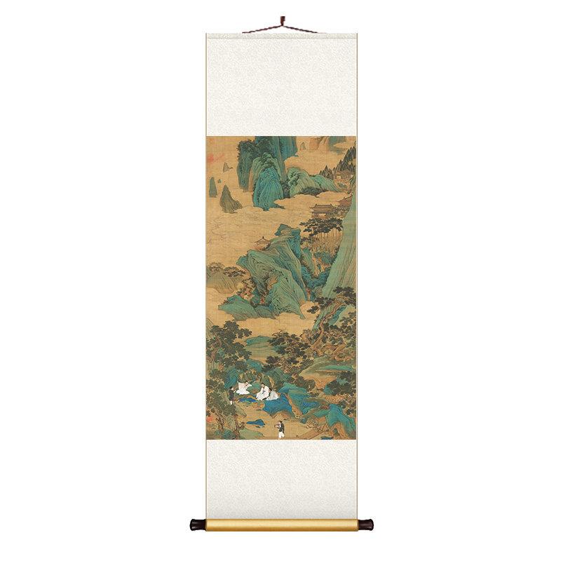 定制中国特画色画出国品新中式国 画玄关装饰画 画丝绸卷轴客厅挂