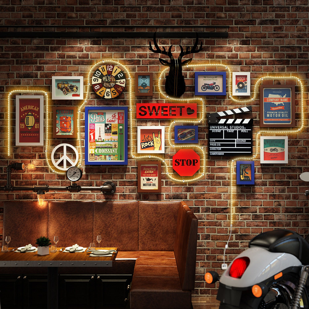 高分子0074复古LOFT照片墙挂钟LED灯带组合相框钟表发光装饰画框,家居饰品,相框/画框,淘宝优惠券,粉丝福利购,淘宝优惠卷