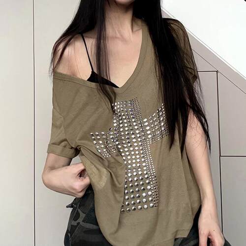 Cross style hot copper casual top with cool hip-hop style