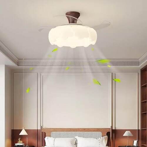 中古奶油风卧室风扇灯创意云朵客厅餐厅隐形风扇灯智能变频吊扇灯