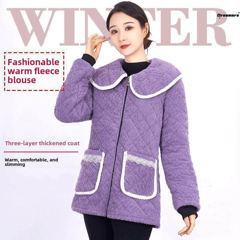 三层夹棉罩衣女新款冬季加绒加厚棉袄省服冬天外穿保暖外套工厂家
