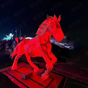 亚克力雕塑发光马 景区露营地打卡美陈 商场中庭大型灯光马摆件