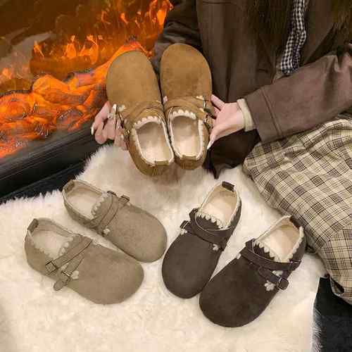 厚底内增高全包勃肯鞋女2025冬季新款一脚蹬百搭加绒保暖刺1215r