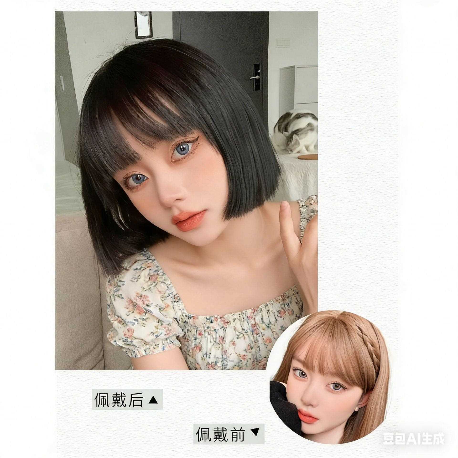 新款直销假发女短直发漫画刘海BOBO头齐肩短黑茶高温丝材质高温丝
