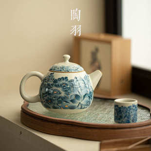 汝窑金万花龙蛋壶陶瓷功夫茶具家用泡茶器汝瓷开片可养单壶泡茶壶