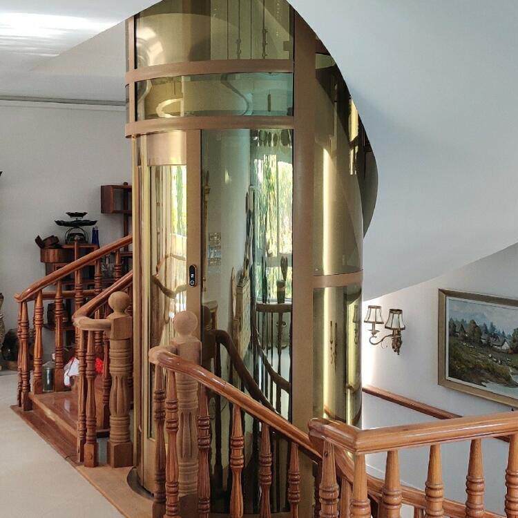 自建房弧形旋转楼梯加装圆形电梯别墅用家庭室内安装曳引驱动
