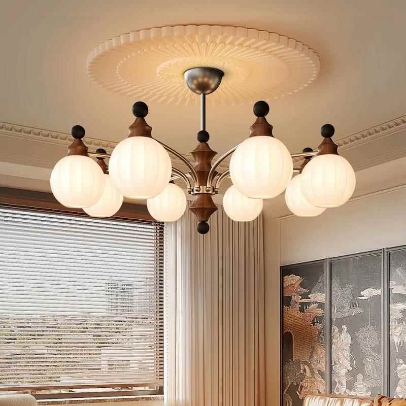 法式中古实木客厅灯美式复古风卧室吊灯高级感设计师款中山灯具