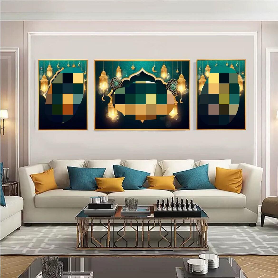民族风挂画客厅沙发背景三联画高档烤瓷晶瓷画餐厅饭店壁画装饰图片