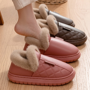 家居保暖包跟厚底防滑皮面棉鞋 2025新款 男外穿 女秋冬季 防水棉拖鞋