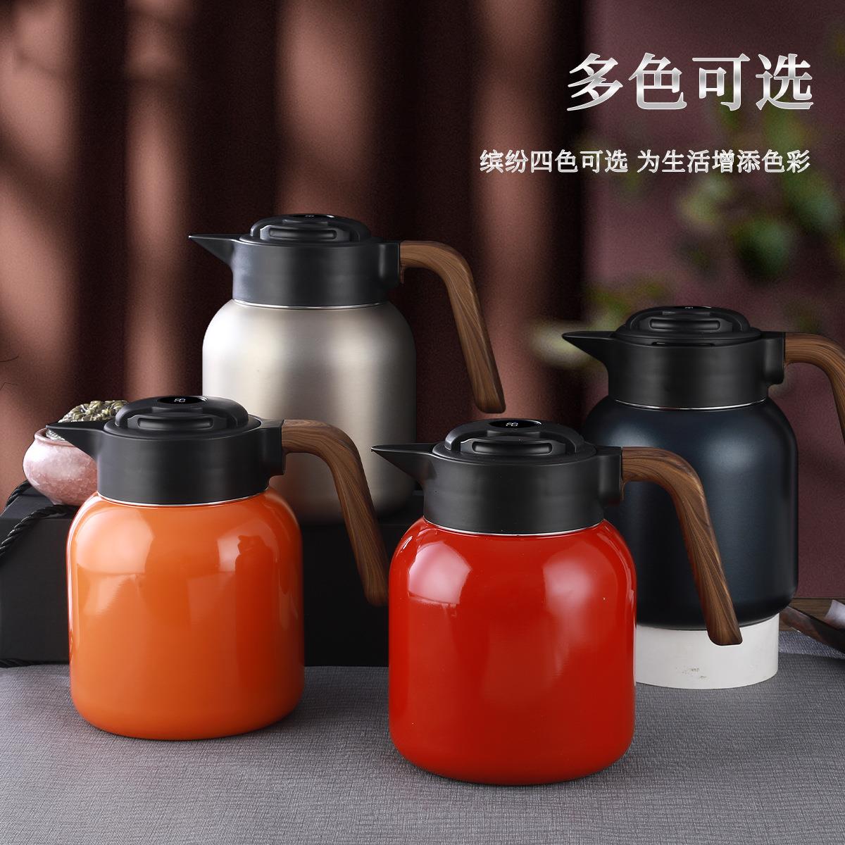 高颜值新款保温壶家用不锈钢茶壶泡茶壶大容量保温木纹手柄茶壶