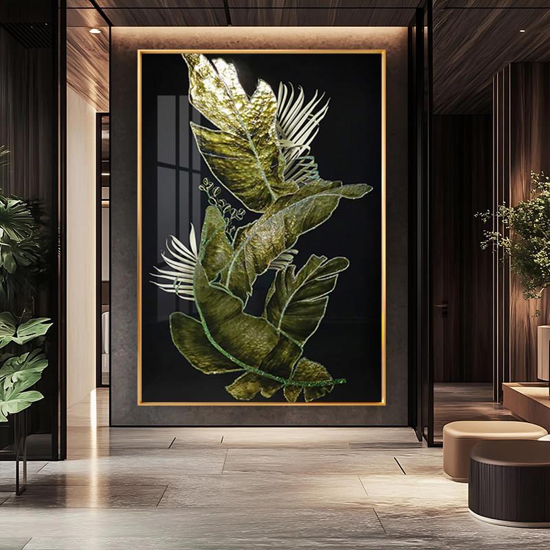 现代装饰画别墅轻奢客厅玄关背景墙挂画沙发玻璃晶瓷镶钻落地画