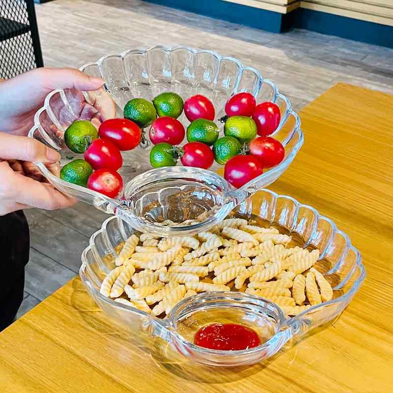 饺子盘子带醋碟家用玻璃水饺盘高颜值专用分格贝壳菜盘创意水果盘