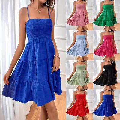 Women's Thin Strap Dress Womenswear Ruffle Hem Mini Summer
