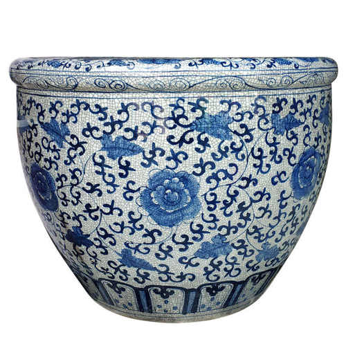 景德镇陶瓷鱼缸手绘仿古开片裂纹书画筒青花缠枝莲插花器家居摆件