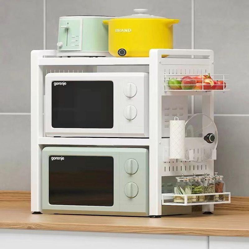 【】洞洞板厨房置物架可伸缩微波炉烤箱架调料锅盖收纳架