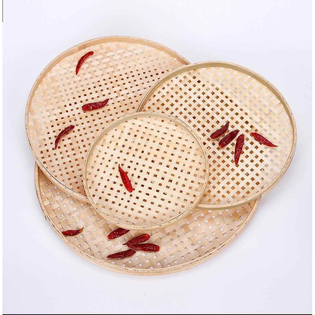 手工竹编竹制品圆竹筛盘带孔竹编织品簸箕农家装饰