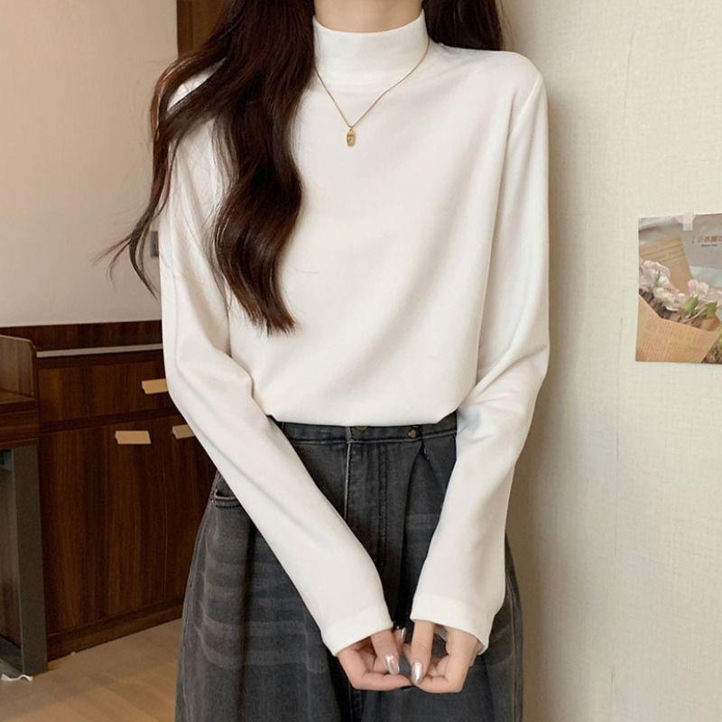 极速双面磨毛德绒半高领打底衫女秋冬季新款韩版学生内搭保暖长袖