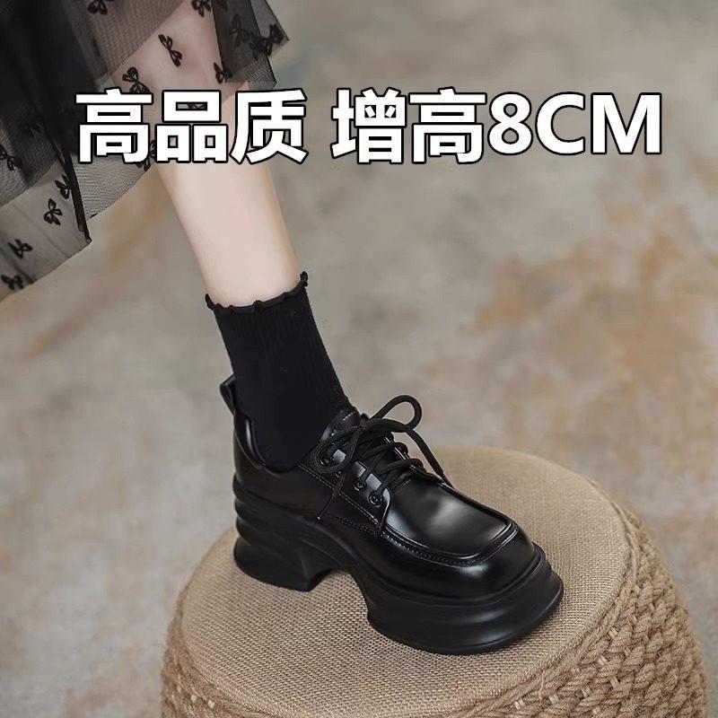 香港真皮内增高乐福鞋女2026春秋季新款松糕厚底包鞋英伦风小皮鞋