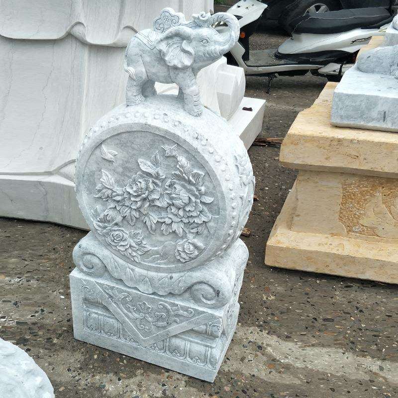 石雕抱鼓门墩 青白石招财大象门墩现货酒店 门口仿古抱鼓制作