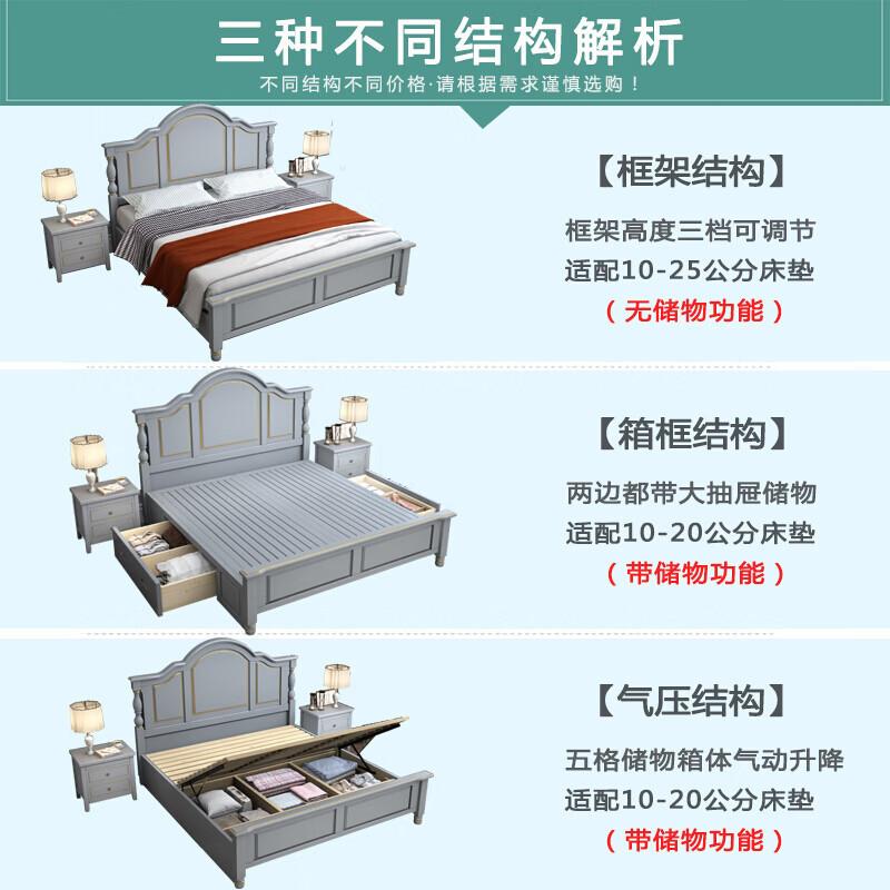 美式轻奢实qx-603#木床1.8米双人床主卧1.5约米欧式高储箱物代床
